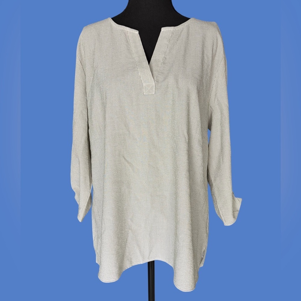 Chico's Light Green Striped Notch-Neck Tunic